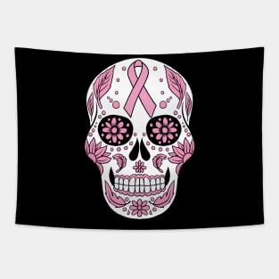 Breast Cancer Awareness Skull Pink Ribbon Tapestry