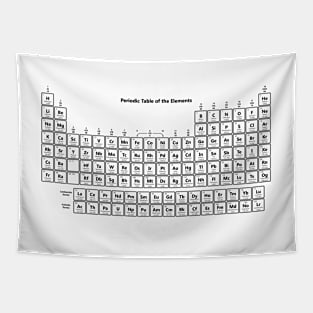 Black and White Periodic Table with 118 Elements Tapestry