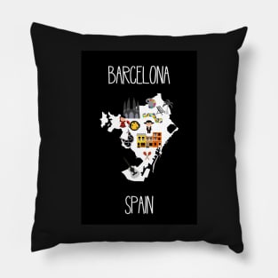 Barcelona Map, Spain, Travel poster Pillow