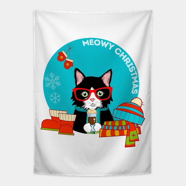 Meowy Christmas Tapestry by Sruthi