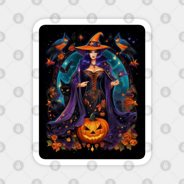 Halloween Spooky Neon Black Magic Witch Magnet by TrendyTees