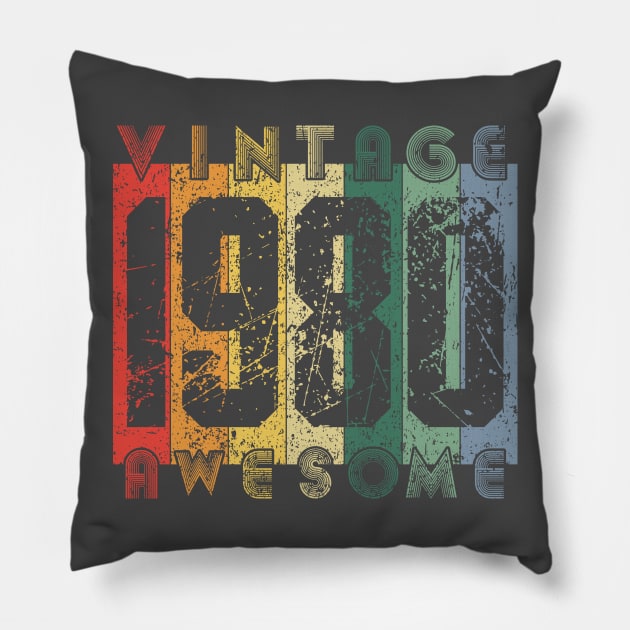 40th Birthday Gift Retro Vintage Style Born in 1980 Design Pillow by PugSwagClothing