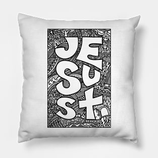 Christian typography and illustration of the word "Jesus" Pillow