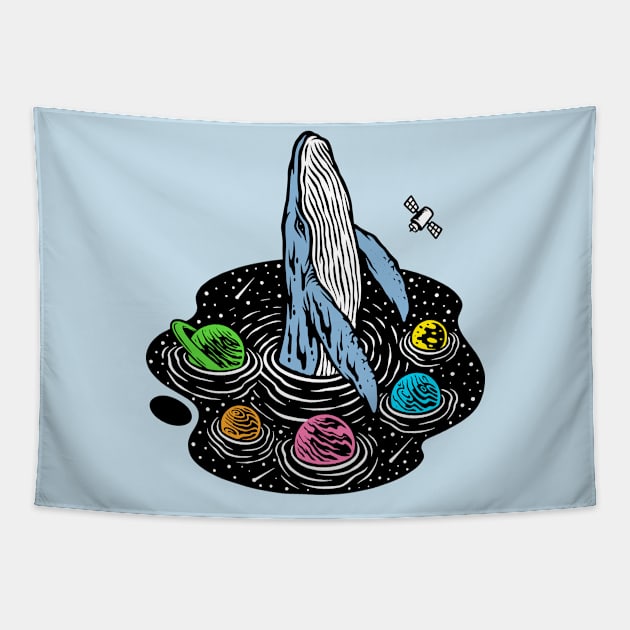 Whale Swimming Universe Tapestry by Mako Design 