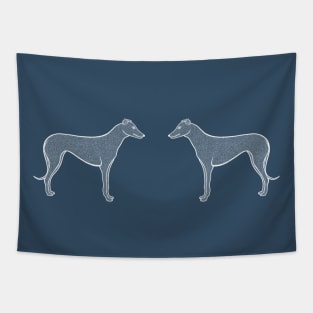 Greyhounds in Love - detailed outlines dog design - on dark blue Tapestry