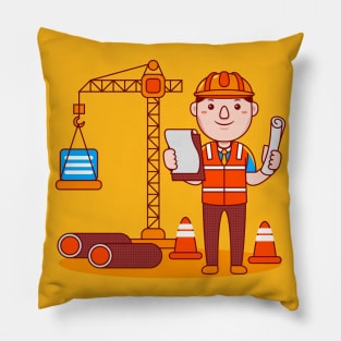 Cute Engineer Cartoon Pillow