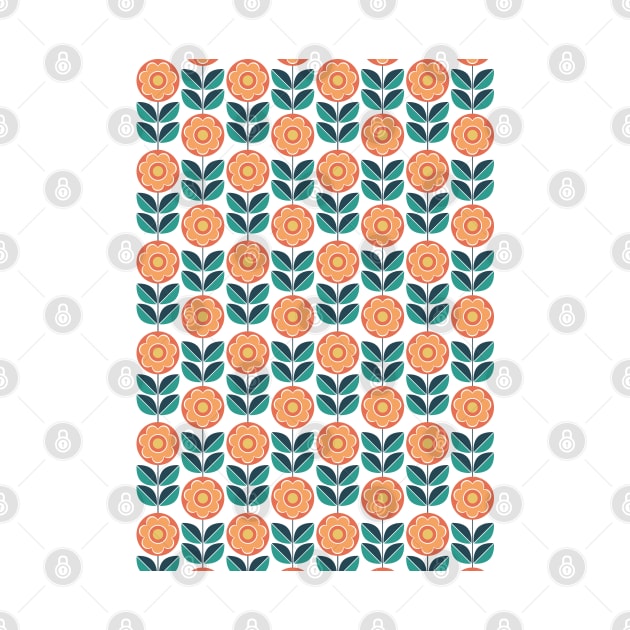 Retro Geometric Flower Pattern 5 in Yellow, Orange and Teal by tramasdesign