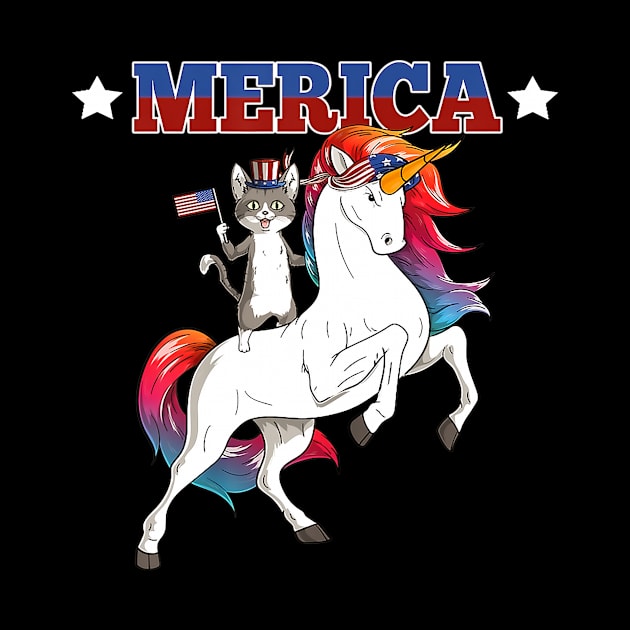 Merica Tabby Cat Unicorn American Flag 4th Of July by Jannysingle