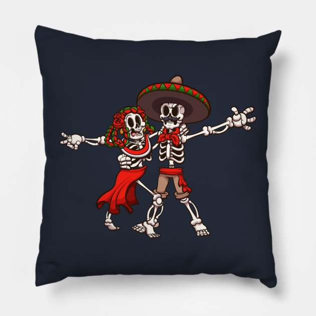 Mexican Skeletons Rumba Dance Pillow by TheMaskedTooner