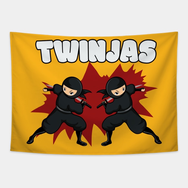 Twinjas Ninjas Twins Siblings Tapestry by Foxxy Merch
