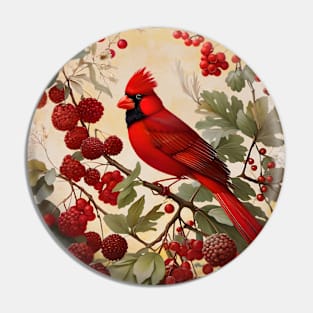 Northern Red Cardinal Bird And Berries Pin