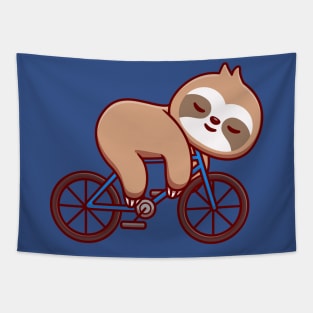 Cute Sloth Sleeping On Bike Cartoon Tapestry