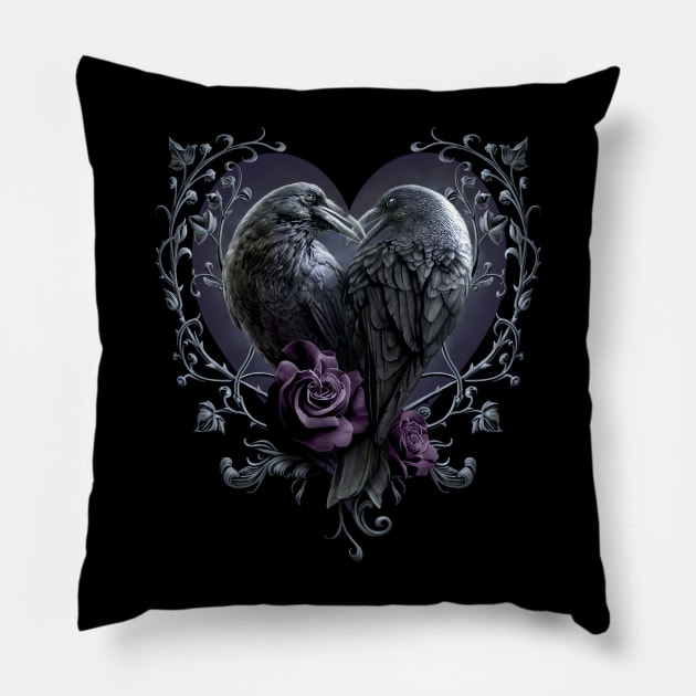 Raven Heart - Gothic Ravens - Spiral Original Pillow by The Full Moon Shop