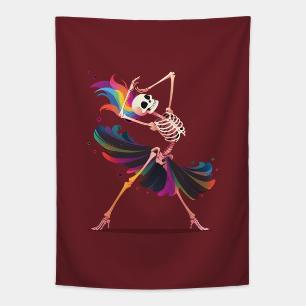 Dancing Skeleton Rainbow Ballerina Tapestry by Lunatic Bear