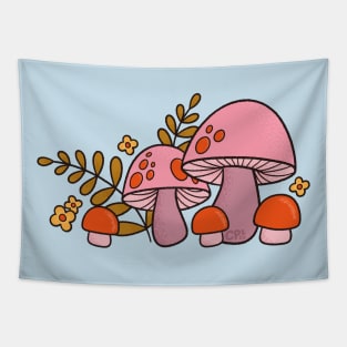 Retro Pink Mushrooms Tapestry