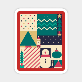 The Shapes of Christmas Collage of Holiday Colors and Characters Magnet