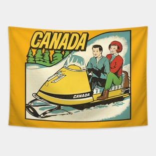 Vintage Canada Snowmobiling Tourist Travel Souvenir Tapestry