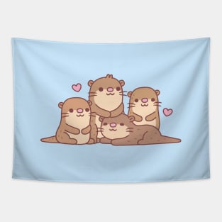 Cute Group Of Little Otters Tapestry