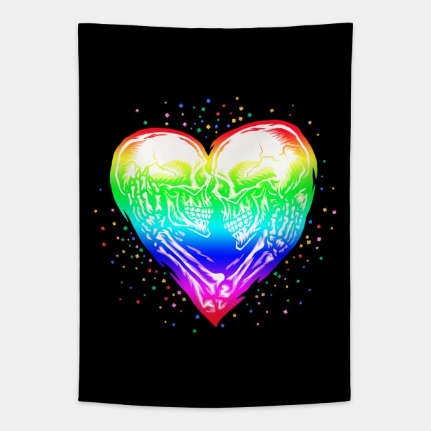 LGBT Skeleton Skull Rainbow Pride Heart Tapestry by voidea