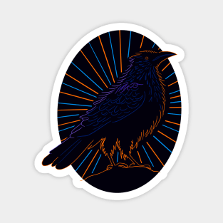 Crow or raven design. A black bird silhouette, with a sunset reflection Magnet