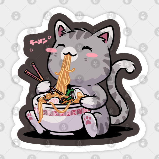 Kawaii Neko Cat Ramen Bowl Anime Otaku Gray Cat - Anime And Manga ...