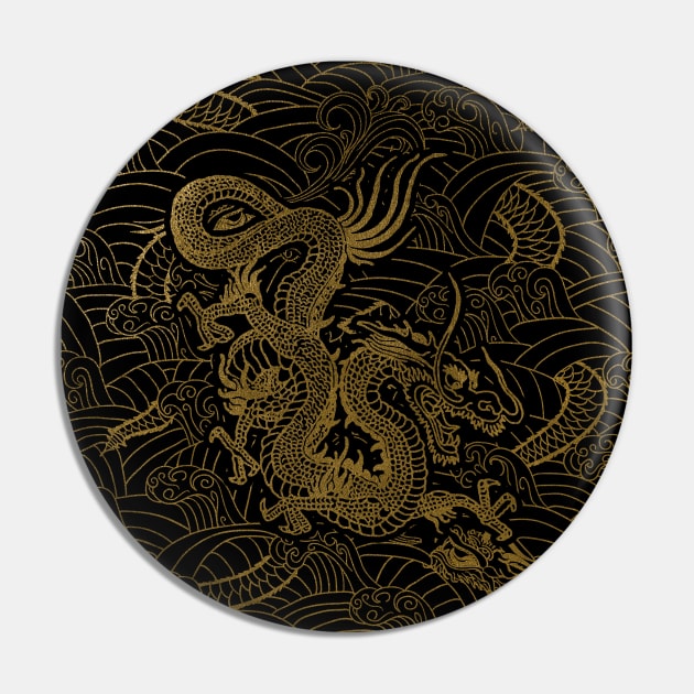 Asian Chinese / Japanese Golden Dragon Pin by EddieBalevo