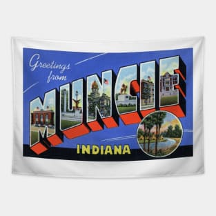 Greetings from Muncie, Indiana - Vintage Large Letter Postcard Tapestry