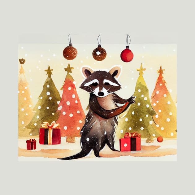 Raccoon Decorating Christmas Tree by fistikci