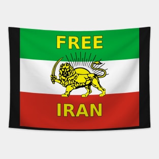 Free Iran Slogan over Iran Flag of the Freedom Resistance Tapestry