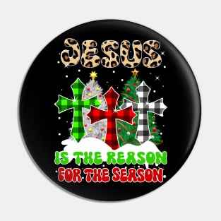 Jesus Is the Reason for the Season Groovy Christmas Pyjama Leopard Buffalo Plaid Pin