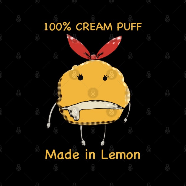 Mashle Anime 100% Made in Lemon Irvine Cream Puff Plush given to Mash Burnedead in episode 8 in Pop Art Style Yellow Text by Animangapoi