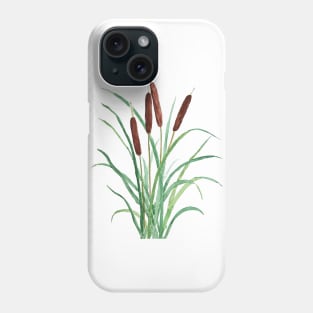 cattails plants watercolor painting green and brown Phone Case