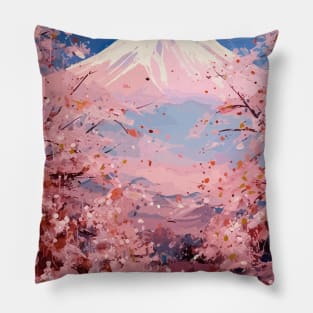 Japan Mount Fuji Cherry Blossom Abstract Art Pillow