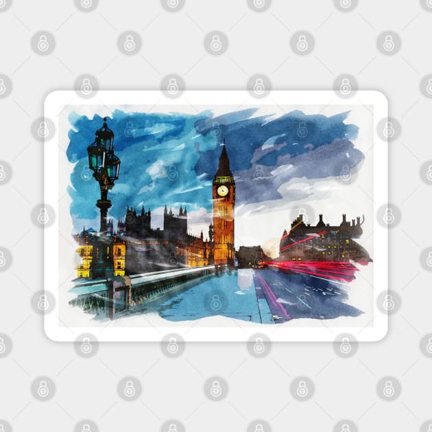 London, England Watercolor Travel Souvenir Fine Art Magnet by Naumovski