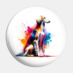 Saluki Dog Captured in Vibrant Splash Art Style Pin