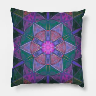 Mosaic Kaleidoscope Flower Purple Pink and Blue Pillow