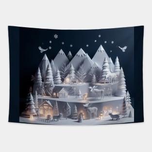 Winter Wonderland Paper Art Style Tapestry