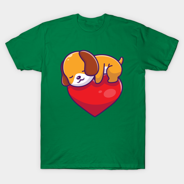Discover Cute Dog Sleeping On Heart Cartoon - Dog - T-Shirt