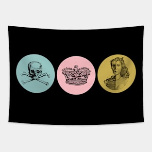 Halloween Omen and Portents, Skull and Crossbones, Crown, Memento Mori Beauty Tapestry