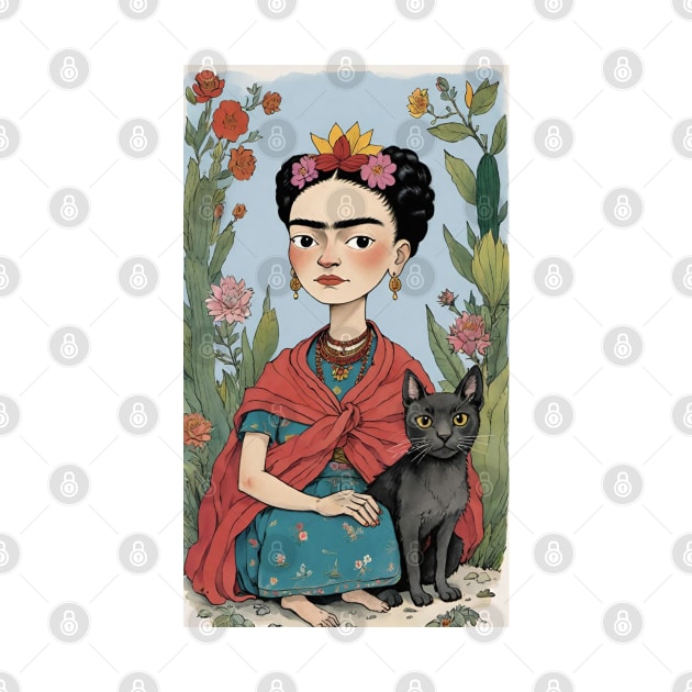 Frida and Her Feline Friend: Cartoon Illustration by FridaBubble