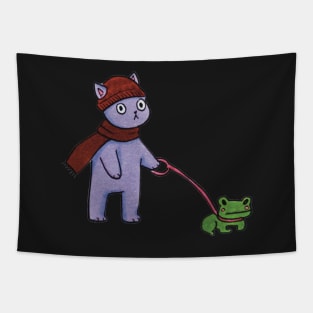 purple cat frog illustration Tapestry