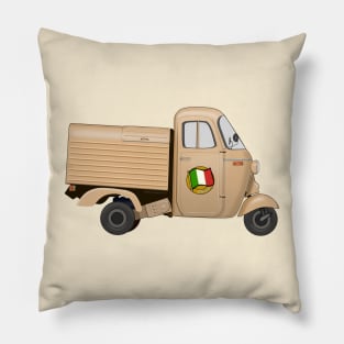 Vintage Orange Beige Italian Motorized Rikshaw with Italian Flag Sticker on the Door Pillow