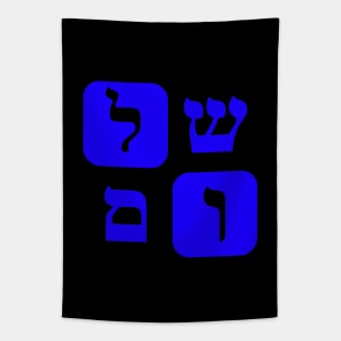 Hebrew Word for Peace Shalom Hebrew Letters Blue Aesthetic Tapestry