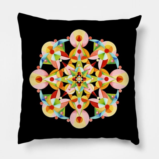 Rainbow Fiesta Mandala Pillow by PatriciaSheaArt