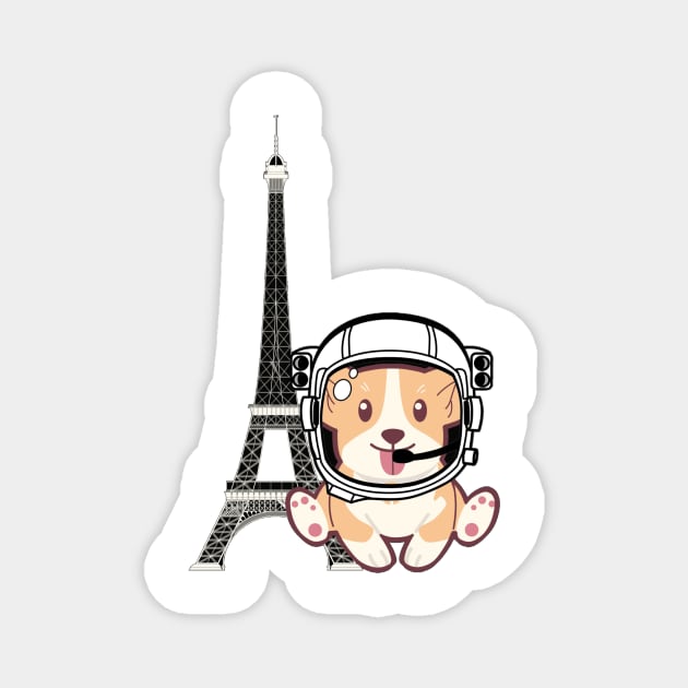 Space Corgi goes to Paris - The Cool Astronaut Puppy! Magnet by LukjanovArt