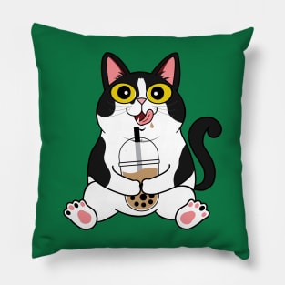 I Love Boba Cat | Tuxedo Cat Pillow