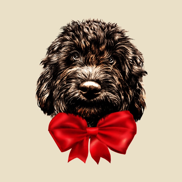 Dog Cute Vintage Puppy Pet with Red Bow by BluedarkArt