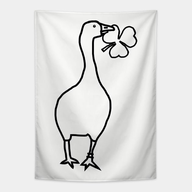 Goose Steals Shamrock Minimal Line Drawing Tapestry by ellenhenryart