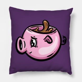 Piggy Pig Coffee Cup Cartoon Illustration Pillow