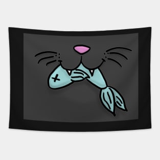 Cat Mouth With Fish (Black) Tapestry